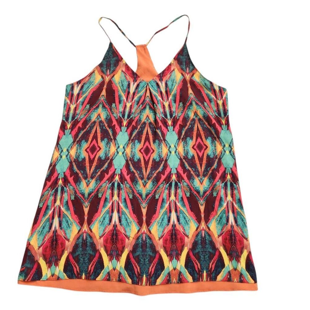 Alice + Olivia Tank Medium Halter Silk Tiered Abstract Colorful